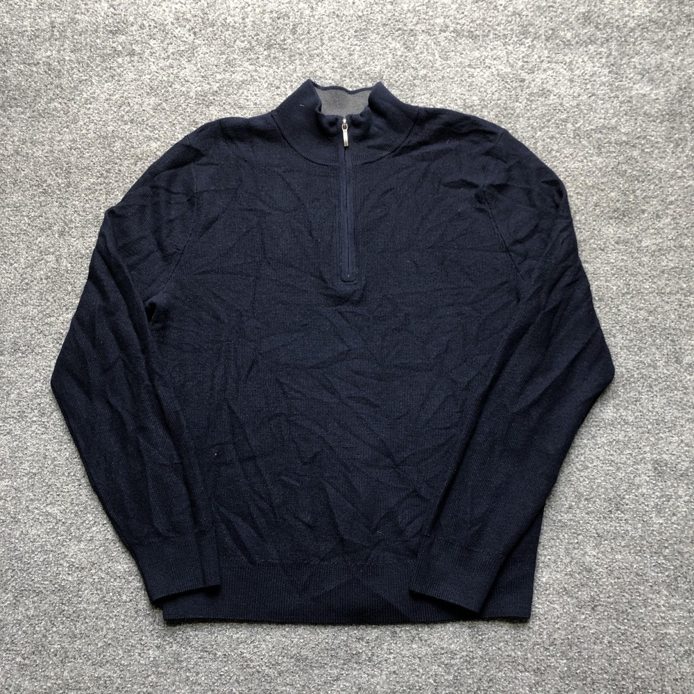 Brooks Brothers Sweater Mens Small Blue Merino Wool 1/4 Zip Mock Neck Pullover